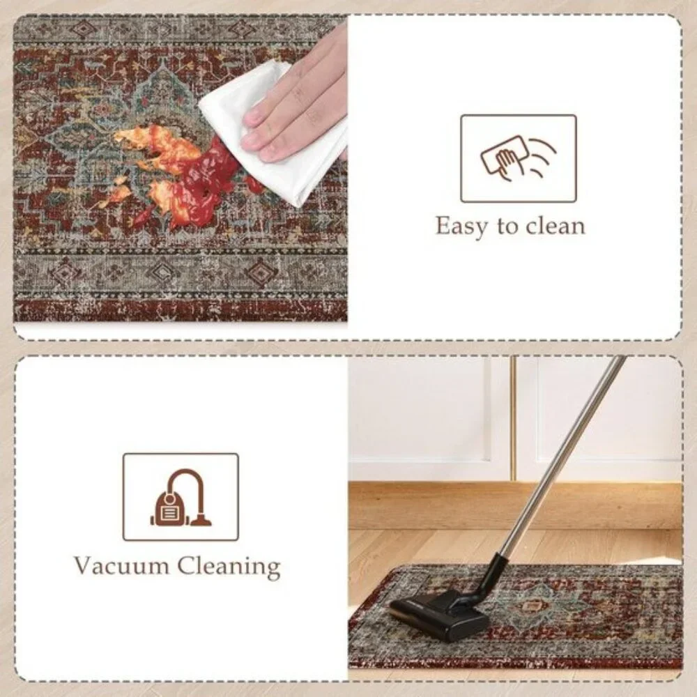 New Set of 2 Vintage Red Kitchen Rug, Anti-Fatigue, Non-Slip, Waterproof Mats